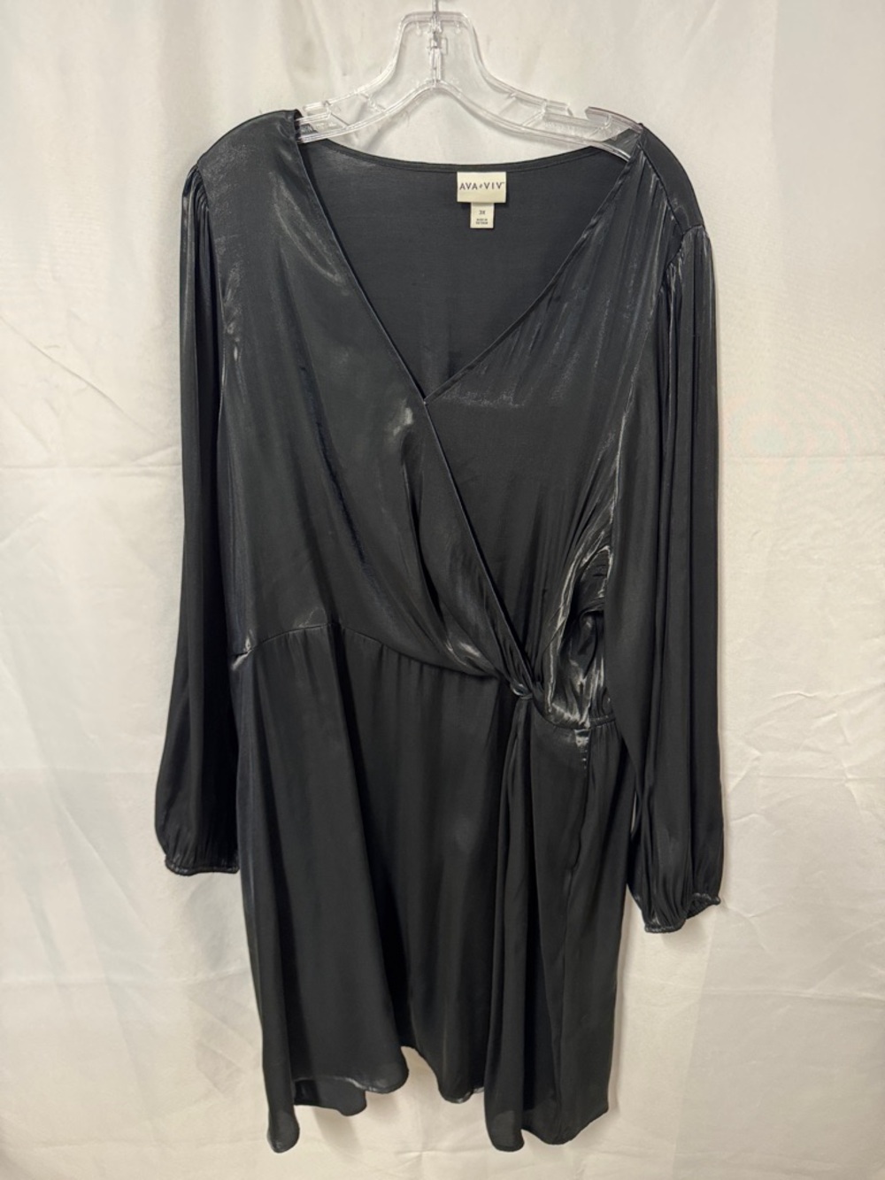Ava & Viv Charcoal Satin-Look Long Sleeve Wrap Dress